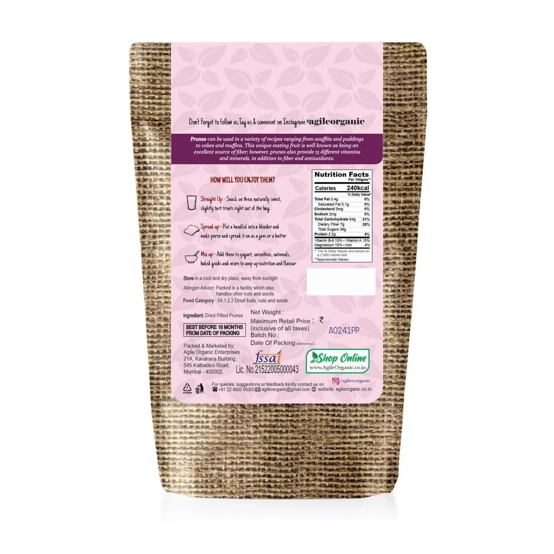 Agile Organic® California Pitted Prunes Agile Organic