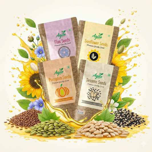 Four packages of Agile brand seeds with seeds