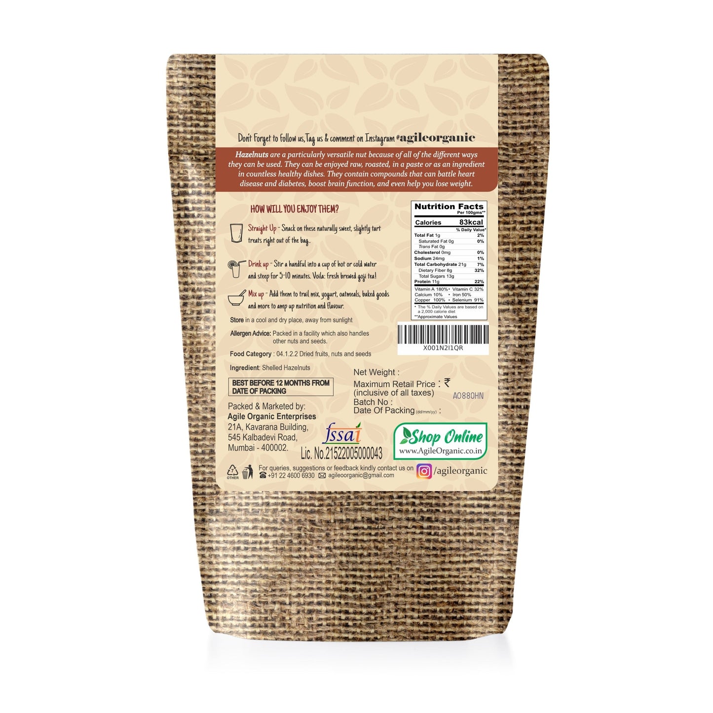 Agile Organic® Hazelnuts Agile Organic