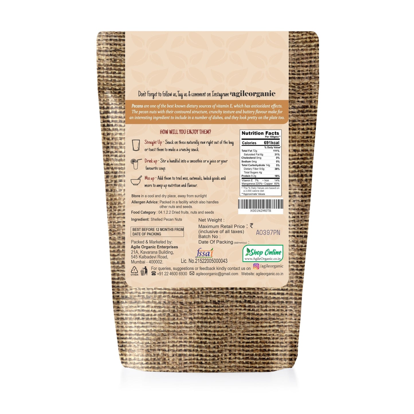 Agile Organic® Pecan Nut Agile Organic