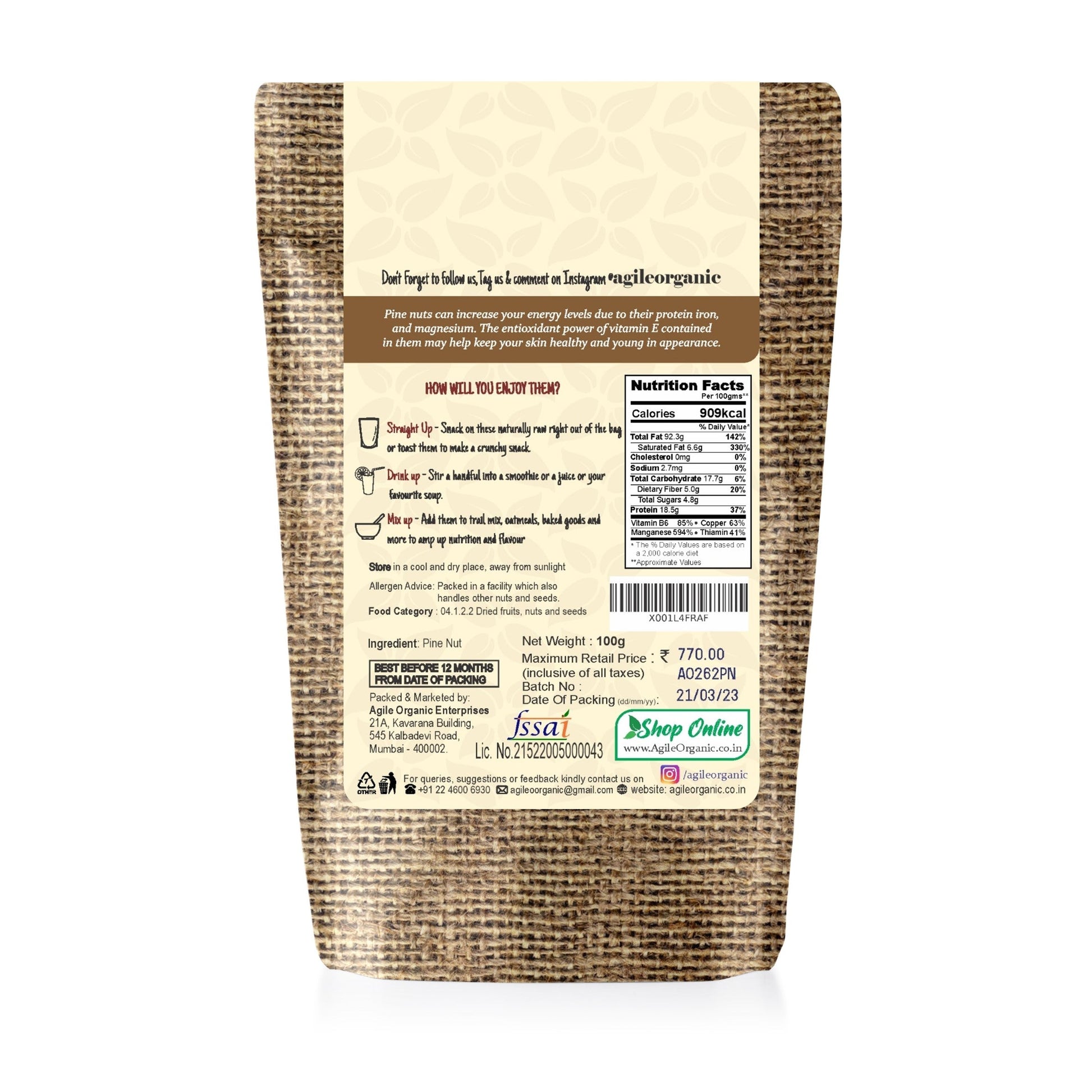 Agile Organic® Pine Nuts Agile Organic